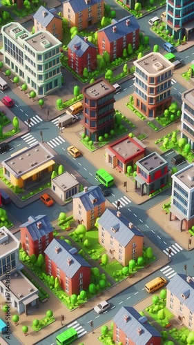Flying Over a 3D Cartoon Modern City