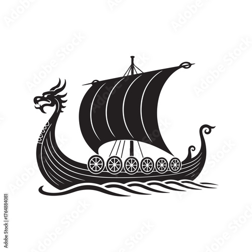 Viking ship isolated on white background, a symbol of norse seafarers, mythology, and exploration in ancient times
