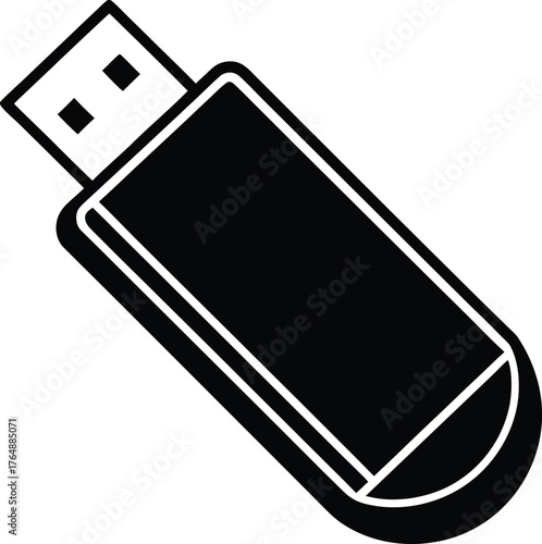 USB flash drive vector icon black shadow effect digital storage device computer peripheral memory stick portable data transfer gadget