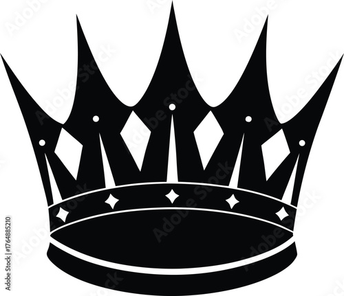 Royal crown icon monarch king queen authority power symbol. Imperial coronation noble royalty headwear sign silhouette vector