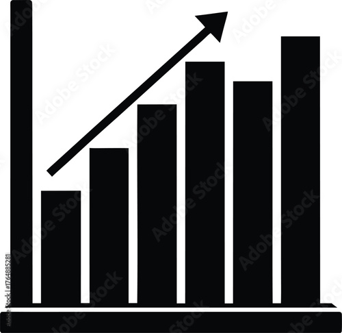 Bar chart icon with increasing arrow representing growth progress improvement business success finance