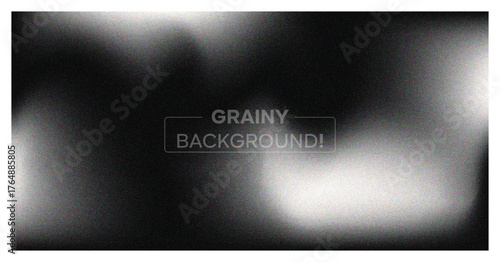 Abstract grainy background. Dark monochrome banner with blur, noise texture, and soft white wavy light effect. Modern vector backdrop.