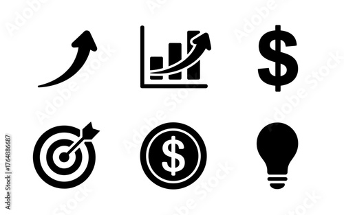 Financial Growth and Business Success Icons Representing Investment and Innovation for Positive Trends