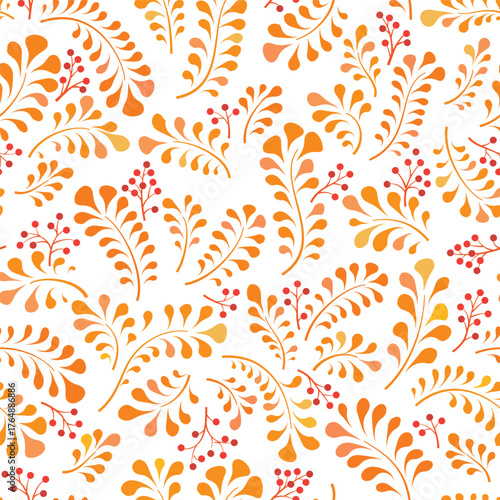 Floral seamless pattern. Branch with leaves gentle autumnal texture. Flourish nature autunm garden leaves background