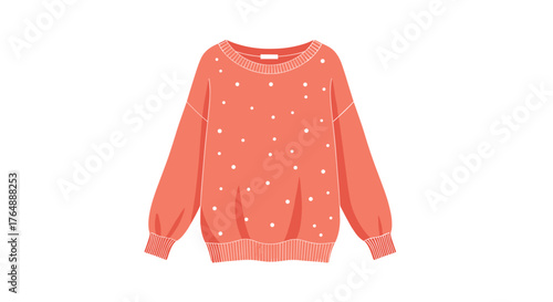 Coral sweater with white floral embroidery for casual wear.