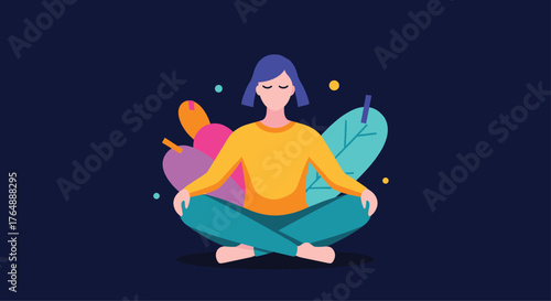 Woman Meditating in Lotus Position for Inner Peace and Calmness.