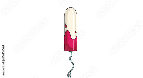 Tampon with blood menstrual hygiene product white background.