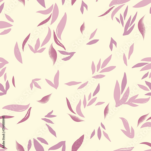Floral pattern with leaves. Flower seamless wallpaper. Festive pink background