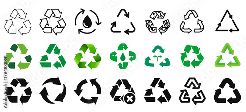 Fotografie Classic Recycle Symbol Variations Outline Collection Eco-Friendly Design Recycle
