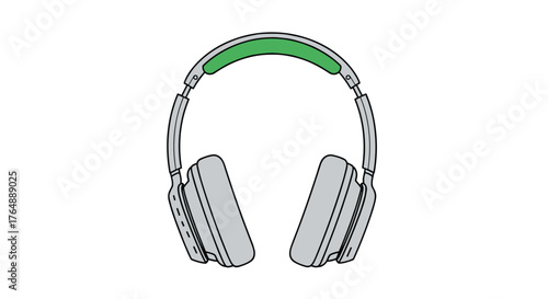 Modern wireless headphones with green padding listening to music.