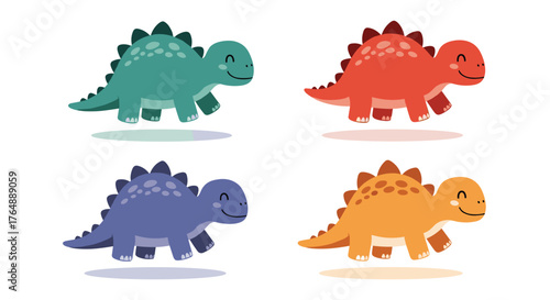 Colorful cartoon dinosaurs in various vibrant colors and poses.