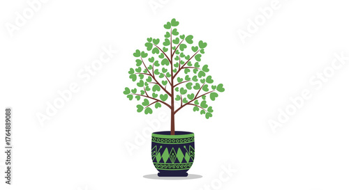Green potted tree illustration on a white background simple design.