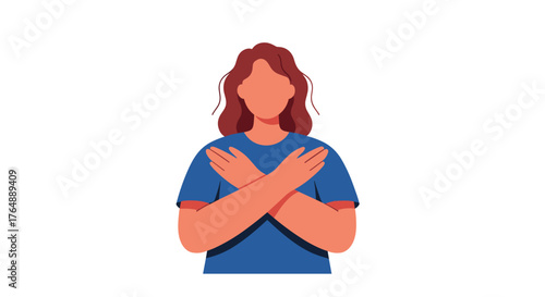 Woman with crossed arms showing rejection or protection.