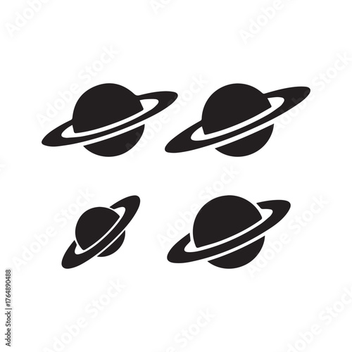 Minimal ringed planet silhouette vector designs on white background
