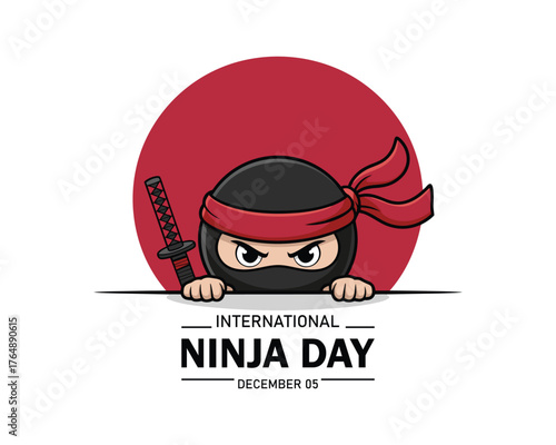 International Ninja Day vector. Ninja cartoon character. Ninja isolated on a White background. Ninja with sword.
