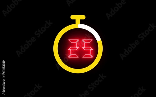 30 seconds countdown timer animation, 30-0 counting down seconds neon number
