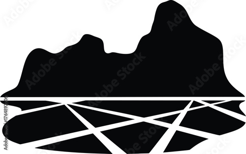 Mountain Range with Geometric Reflection Silhouette
