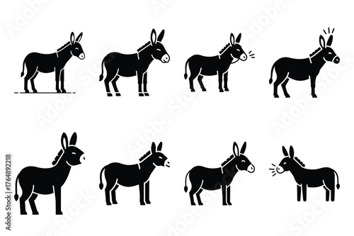 donkey braying  minimal silhouette vector icon set. animal  icon set.