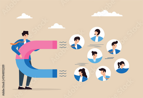 HR manager using magnet to attract candidate profiles recruitment best and top talent acquisition