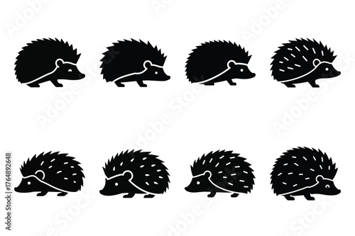 hedgehog curled  minimal silhouette vector icon set. animal  icon set.