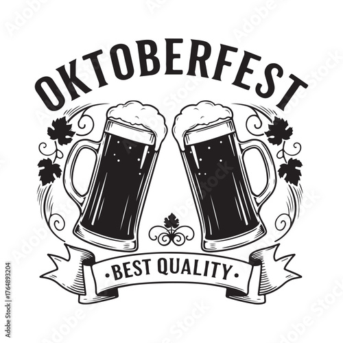 Oktoberfest Celebration with Two Beer Mugs and "Best Quality" Banner