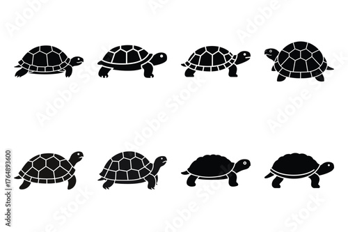 turtle crawling  minimal silhouette vector icon set. animal  icon set.