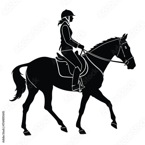 Silhouette of a Woman Riding a Horse in a Show Jumping Competition