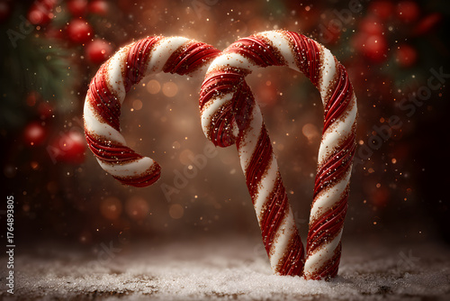  A concept background of a candy cane archway with glitter and stars