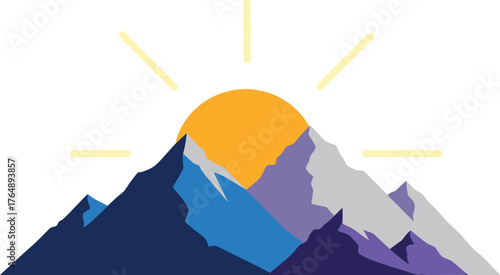 minimal mountain landscape illustration with sunrise in geometric style