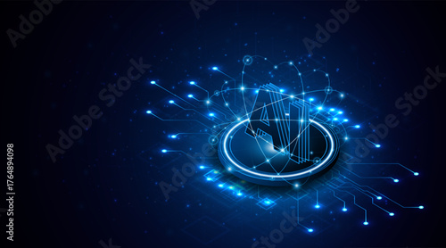 Digital technology of the future. AI icon or artificial intelligence symbol. Future advanced artificial intelligence technology circuit board concept	