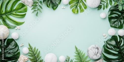 Tropical Leaf Arrangement with Marble and Decorative Elements