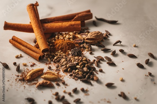 Wallpaper Mural Close-up spices on marble countertop highlighting texture warmth and earthy autumn essence Torontodigital.ca