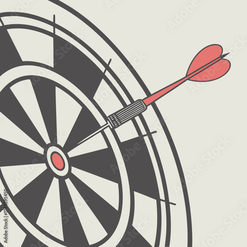 A single red dart hitting the bullseye on a vintage style dartboard symbolizing accuracy and success in a game