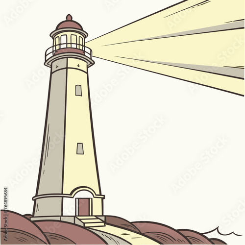 A tall classic lighthouse stands on a rocky shore its bright beam of light cutting through the darkness symbolizing guidance and hope