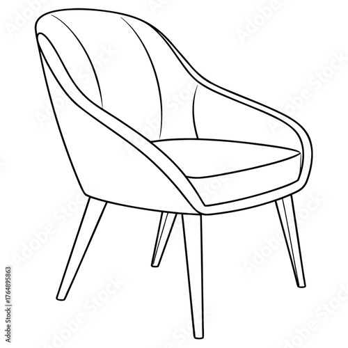 Simple line drawing of a modern upholstered armchair with tapered legs perfect for interior design concepts and furniture illustrations