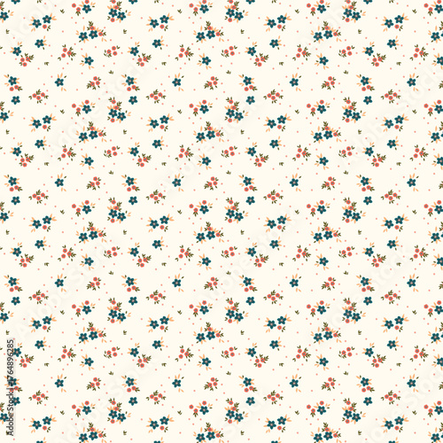 Cute floral pattern in the small flower. Ditsy print. Seamless vector texture. Elegant template for fashion prints. Printing with small orange flowers. 