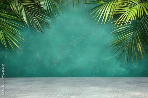 Tropical Green Background with Palm Leaves for Summer Vibes