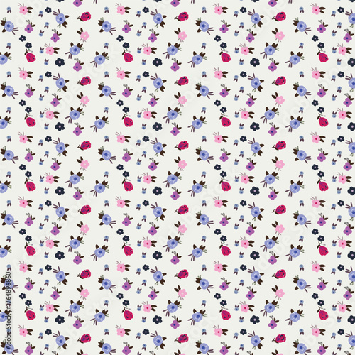 Cute floral pattern in the small flower. Ditsy print. Seamless vector texture. Elegant template for fashion prints. Printing with small pink and yellow flowers. White background