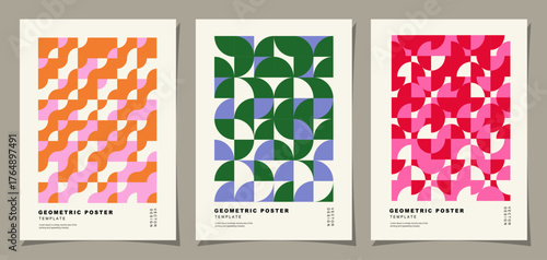 Set of Retro geometric pattern background. Creative covers or posters concept in modern bauhaus style for corporate identity, branding and home decor.