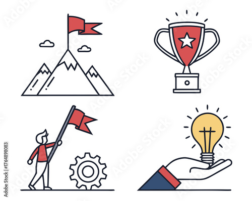 Illustrations of success, achievement, and innovation