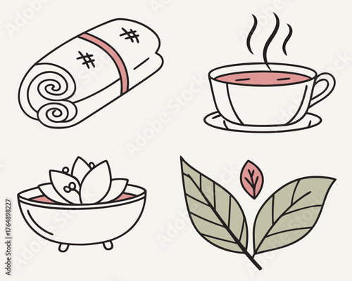 Relaxation and wellness icons for spa or meditation