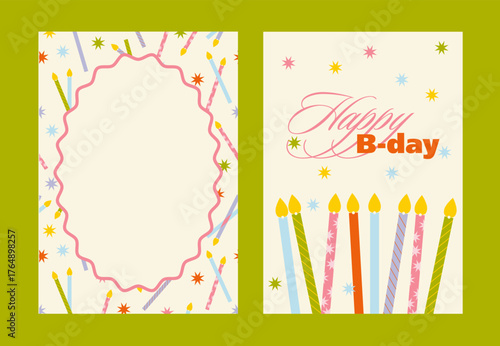 Colorful Birthday Card Design with Candles, Confetti, and Festive Typography postcard, card, banner, poster