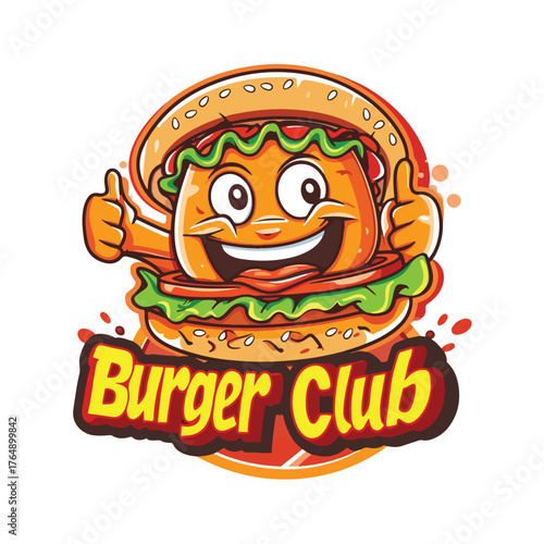 Cartoon Burger Mascot Logo for fast food brand