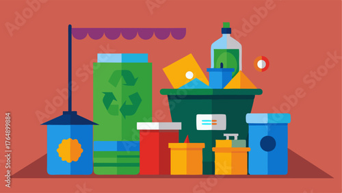 A corner dedicated to crafting with recycled materials featuring bins of different materials.