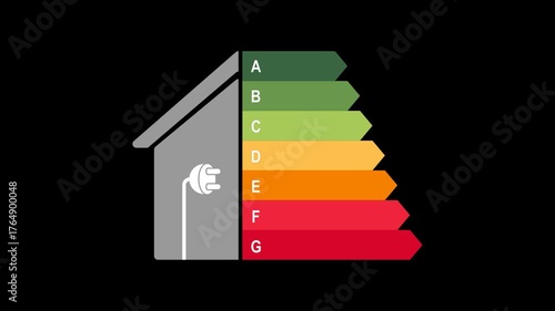 animated house icon with colorful bar level, energy efficiency concept, animation footage video on alpha channel(transparent) background.