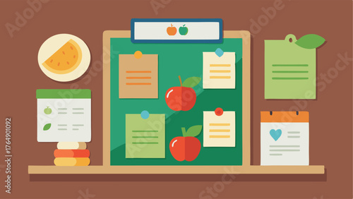 A bulletin board with flyers promoting healthy eating and nutrition tips