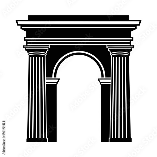 Elegant classical archway silhouette with prominent columns, symbolizing ancient architectural beauty and heritage