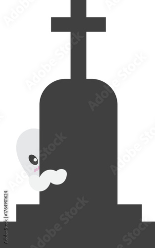 묘비 뒤에 숨어있는 귀여운 유령