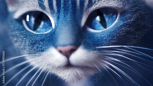 A cute cat look from close up with blue eyes. animal background.