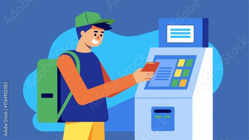 A customer scanning their phone at the electronic ticket machine.